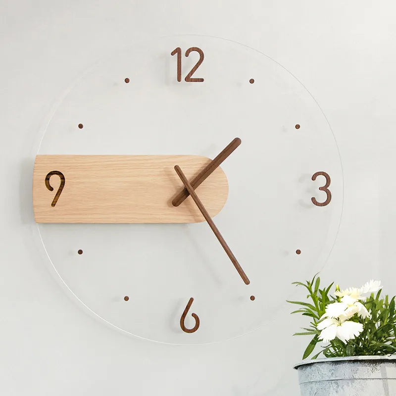 Minimalist Nordic Wall Clock: Creative Solid Wood & Acrylic Glass Home Living Room Decor Clock
