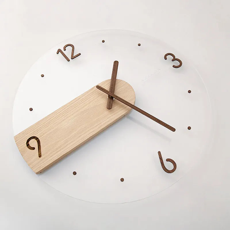 Minimalist Nordic Wall Clock: Creative Solid Wood & Acrylic Glass Home Living Room Decor Clock